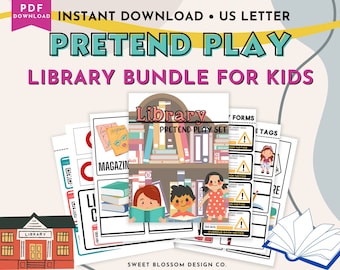 Library Pretend Play Printable, Pretend Play Library Set, Printable Pretend Library Set, Dramatic Play Daycare, Dramatic Play Classroom
