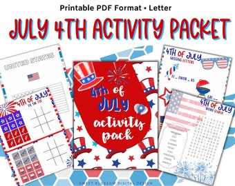 July 4th Activity Pack For Kids, 4th of July Activities, Word Search, Printable Tic Tac Toe, Printables For Kids, Learning Activities