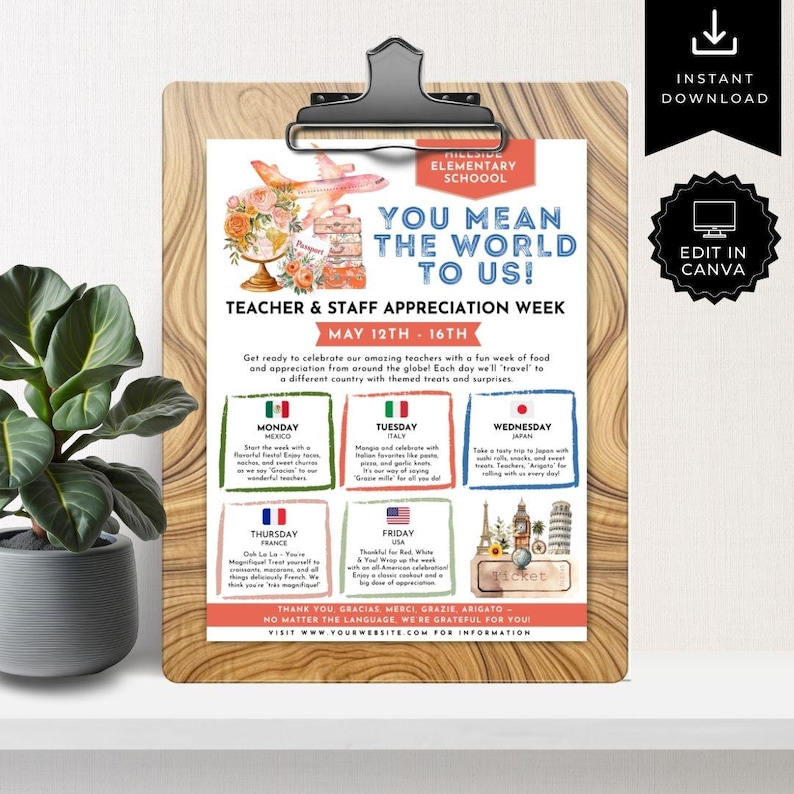 Around the World Teacher Appreciation Template, Airplane Themed Teacher ...
