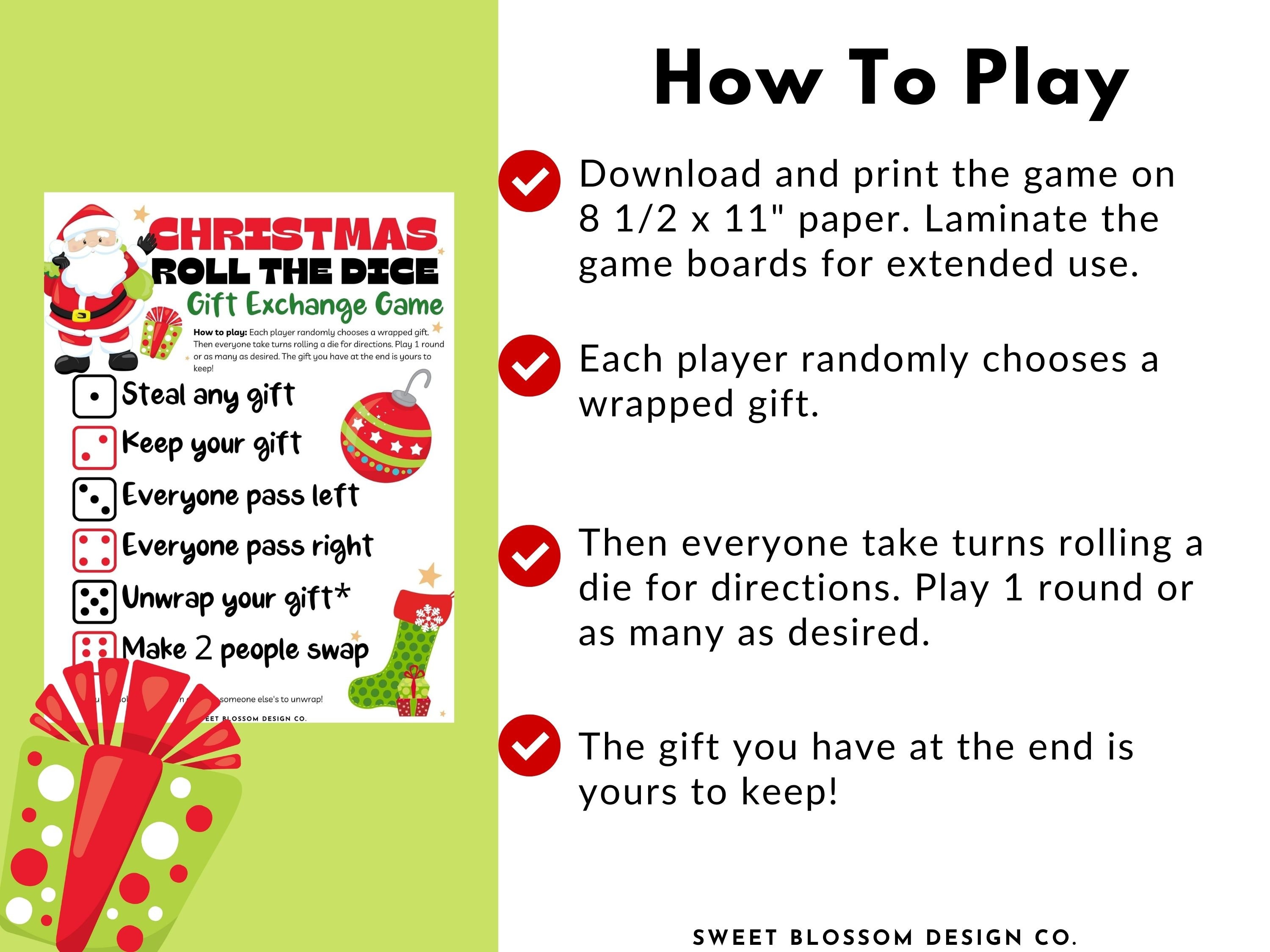 Christmas Roll the Dice Gift Exchange - Hilarious Yankee Swap Game! – Print  GoGo