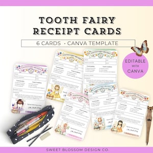 Reçu de la fée des dents en toile, cartes de reçu de la fée des dents, lettre de la fée des dents, bon imprimable vTooth Fairy, lettre modifiable de la fée des dents