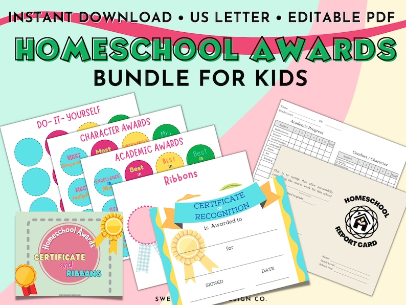 Homeschool Awards Bundle, Editable Report Card, Editable Certificate ...