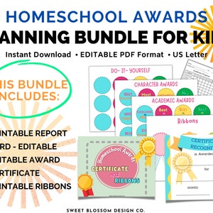Homeschool Awards Bundle, Editable Report Card, Editable Certificate ...