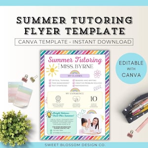 Rainbow Tutoring Flyer Template, Editable Tutoring Flyer, Meet The Teacher Template, Tutoring Services Canva Template, Summer Reading Tutor
