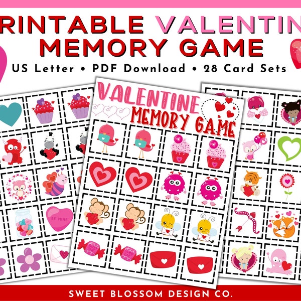 Valentine Memory Game, Printable Valentine Matching Game, Kids Memory Game Printable, Printable Game For Kids, Memory Game Cards Printable