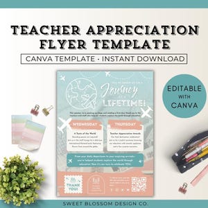 Travel Theme Teacher Appreciation Printable, Teacher Appreciation Week Travel Theme, Teacher Appreciation Week Schedule, Travel Theme Flyer