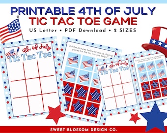 Printable 4th of July Tic Tac Toe Game, July 4th Tic Tac Toe Printable PDF, Tic Tac Toe Board Printable, Independence Day Activity for Kids