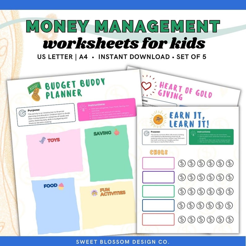 Money Worksheets for Kids, Kids Money Management Worksheets, Kids Money Activity, Money