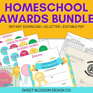 Homeschool Awards Bundle, Editable Report Card, Editable Certificate ...