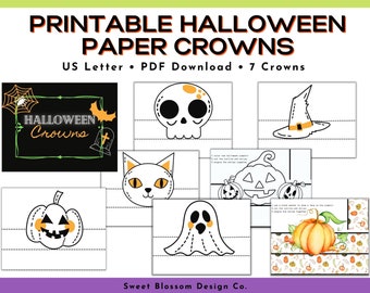 Halloween Paper Crowns, Printable Halloween Party Crowns, Pumpkin Crown, Costume Birthday Printable Favor Costume DIY - Instant Download