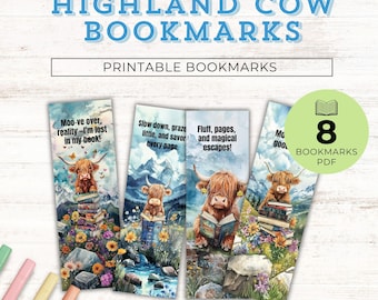 Highland Cow Printable Bookmark, Animal Farm Bookmarks, Bookmarks for Kids,Printable Affirmation Bookmarkers,Funny Bookmark Digital Download