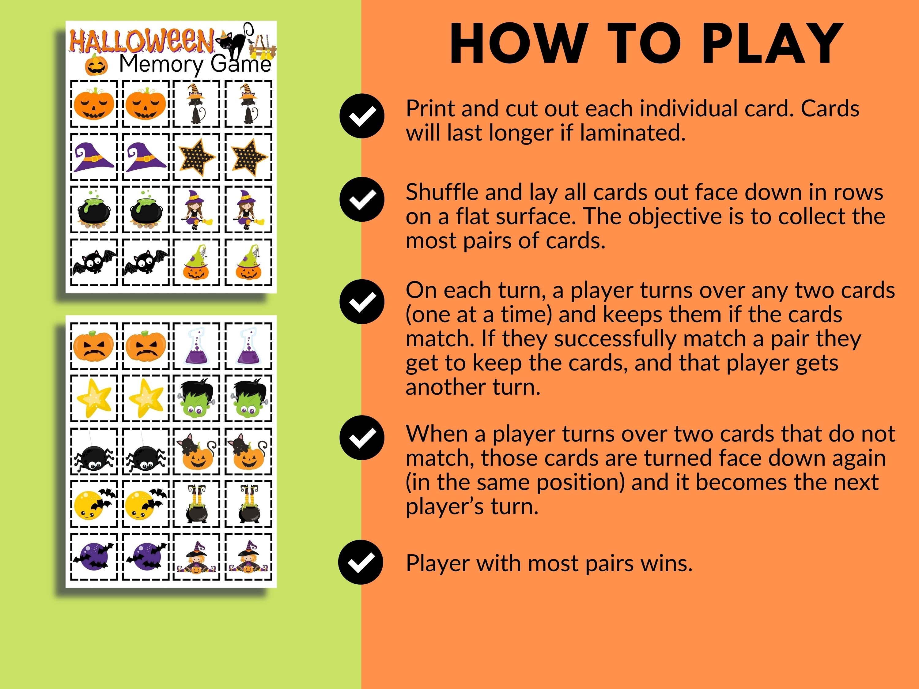 Halloween Memory Game Printable Halloween Matching Game Fall Etsy
