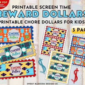 Reward Dollars for Kids, Printable Chore Dollars, Reward Bucks, Screen ...