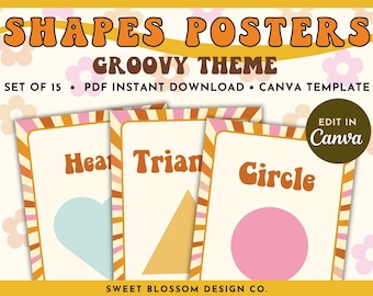 Groovy Shape Posters, BOHO Classroom Decor, Retro Shape Posters, Homeschool Posters, Editable Canva Template, 2D Shapes Poster