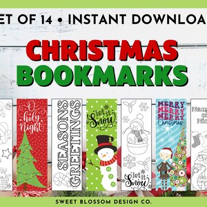Christmas Printable Bookmarks, Christmas Coloring Bookmarks, Holiday ...