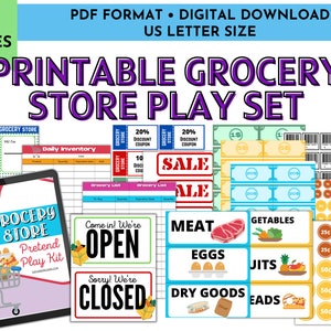 Grocery Store Play Kit, Pretend Play Grocery Play Set, Dramatic Play Downloads, Preschool Homeschool Activity, Role Play,Dramatic Play Stand