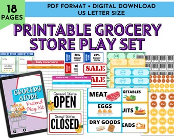 Grocery Store Play Kit, Pretend Play Grocery Play Set, Printable PDF Grocery Play Kit for Kids, Preschool Homeschool Activity, Role Play