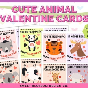 Niedliche Tier-Valentinstag-Karten für Kinder, druckbare Valentinstagskarten, Valentinskarten für Kinder, Klassenzimmer-Valentinstagkarten