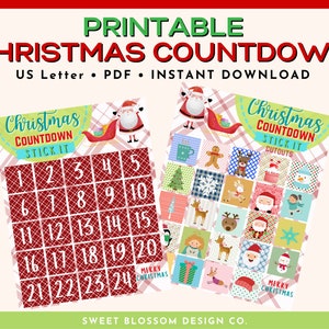 Christmas Countdown Printable, Christmas Calendar, Holiday Countdown PDF, Christmas Advent Calendar, Days Until Christmas Printable