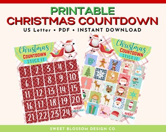 Christmas Countdown Printable, Christmas Calendar, Holiday Countdown PDF, Christmas Advent Calendar, Days Until Christmas Printable