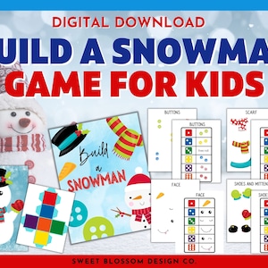 Roll A Snowman Game, INSTANT DOWNLOAD Printable Christmas Party Roll a Snowman Game, Class Kid&#39;s Party Game, Preschool Busy Book Printable,