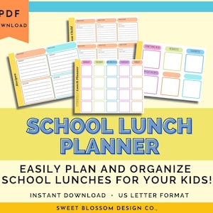 School Lunch Planner, Kids Meal Planner, Kids Lunch Planner, Printable Weekly Meal Planner, Lunch Menu for Children, School Lunch Menu