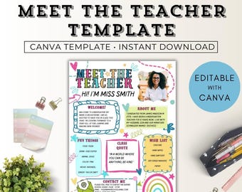 Meet The Teacher Pastel Template, Meet The Teacher Rainbow, First Day of School Template, Get to Know Me Printable, Welcome Letter Teacher