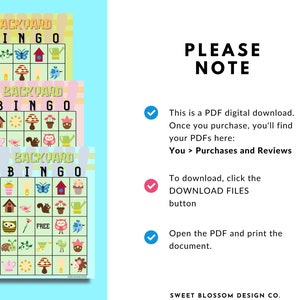 Kids summer printable BINGO cards, Backyard Bingo, Printable Party Game, Birthday Party Game, Family Game Night, School Class Party Game image 5