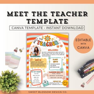 Meet The Teacher Template Groovy, Meet The Teacher Rainbow, First Day of School Template, Get to Know Me Printable, Welcome Letter Teacher