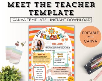 Meet The Teacher Template Groovy, Meet The Teacher Rainbow, First Day of School Template, Get to Know Me Printable, Welcome Letter Teacher
