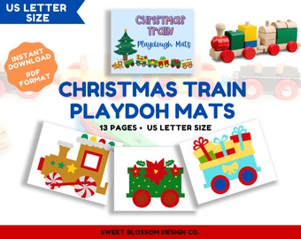 Weihnachtszug druckbare Spiel-Teig-Matten, Weihnachtsaktivität, Play-Doh-Matten visuelle Karten, Kleinkind, Homeschool, Montessori, Kindergarten