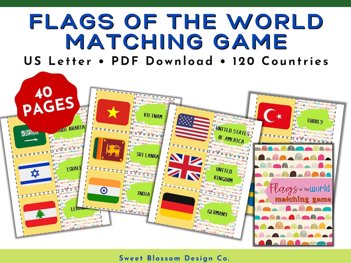 Flags of the World Matching Game World Flags Flag Flashcards Geography