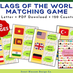 Flags of the World Matching Game | World Flags | Flag Flashcards | Geography Practice | Printable Memory Game | Countries of the World