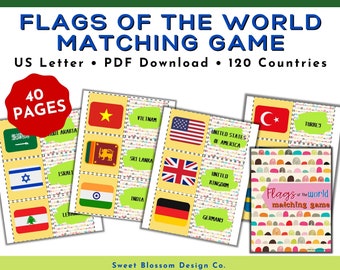 Flags of the World Matching Game | World Flags | Flag Flashcards | Geography Practice | Printable Memory Game | Countries of the World