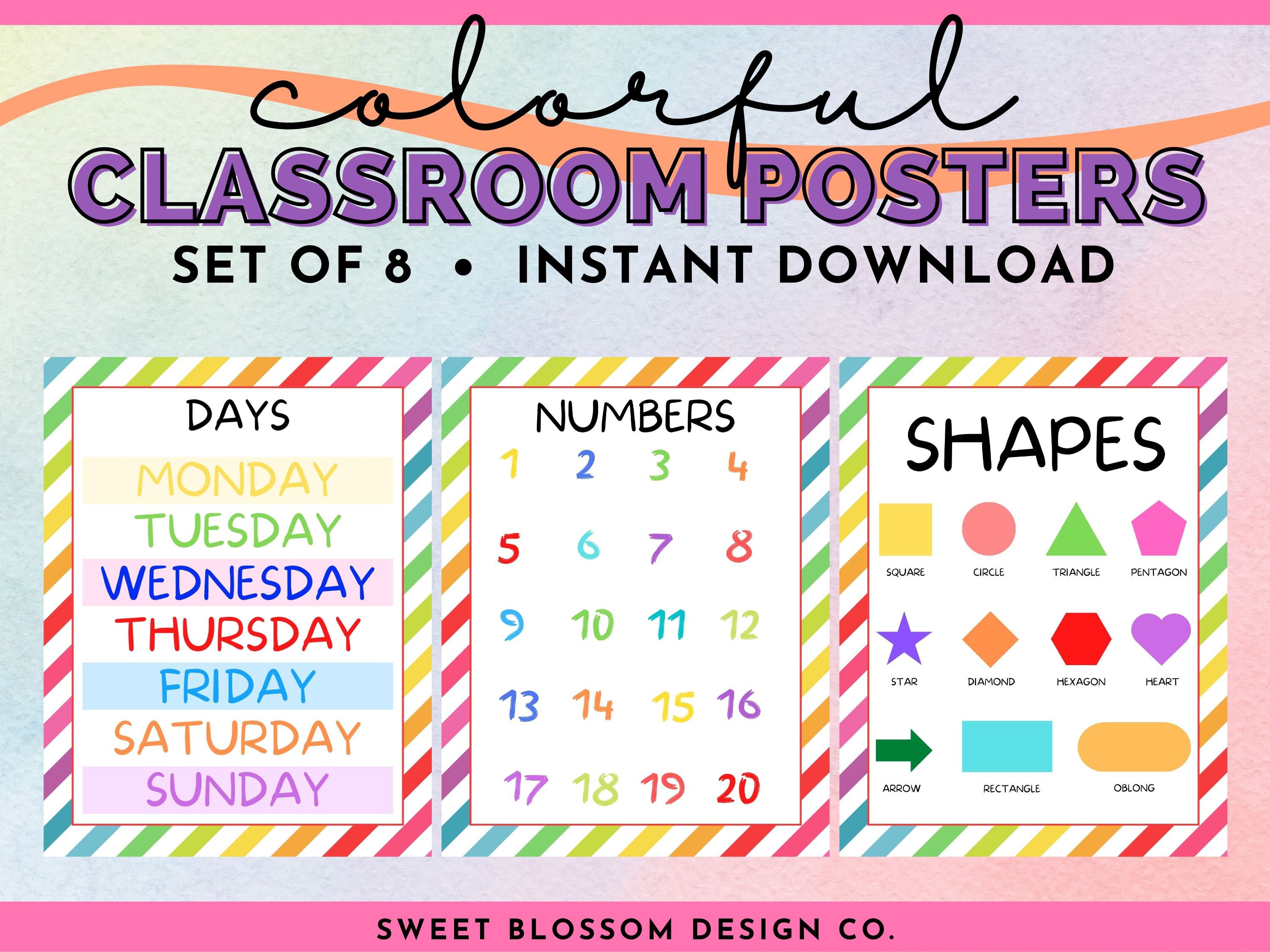 Set of 8 Colorful Classroom Posters, Educational Posters for Kids ...