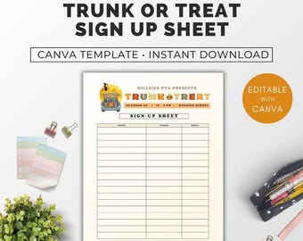 Trunk or Treat Sign Up Sheet, Halloween Flyer With Sign Up Form, PTA Member Form Canva, Custom Halloween Flyer, Trunk or Treat Invite,