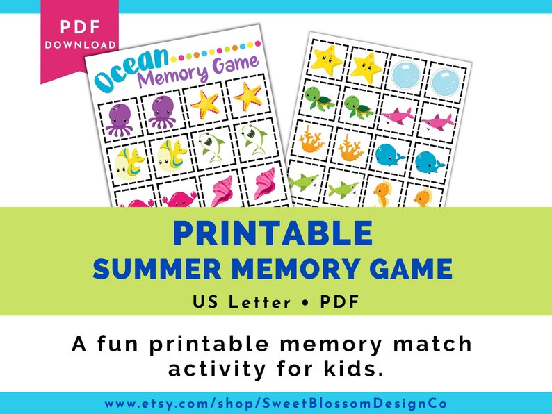 Ocean Themed Printable Memory Game, Ocean Matching Game, Kids Memory Game Printable, Printable Game For Kids, Memory Game Cards Printable image 2