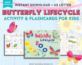 Schmetterling Lebenszyklus Aktivitätspaket, druckbare Vorschule, Naturstudienpaket für Kinder, druckbare Frühlings-Vorschulaktivität, PDF-Download