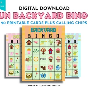 Kids summer printable BINGO cards, Backyard Bingo, Printable Party Game, Birthday Party Game, Family Game Night, School Class Party Game image 1