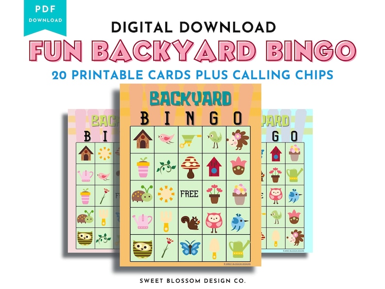 Kids summer printable BINGO cards, Backyard Bingo, Printable Party Game, Birthday Party Game, Family Game Night, School Class Party Game image 1