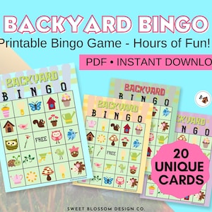 Kids summer printable BINGO cards, Backyard Bingo, Printable Party Game, Birthday Party Game, Family Game Night, School Class Party Game image 2