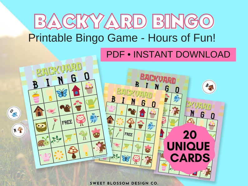 Kids summer printable BINGO cards, Backyard Bingo, Printable Party Game, Birthday Party Game, Family Game Night, School Class Party Game image 2