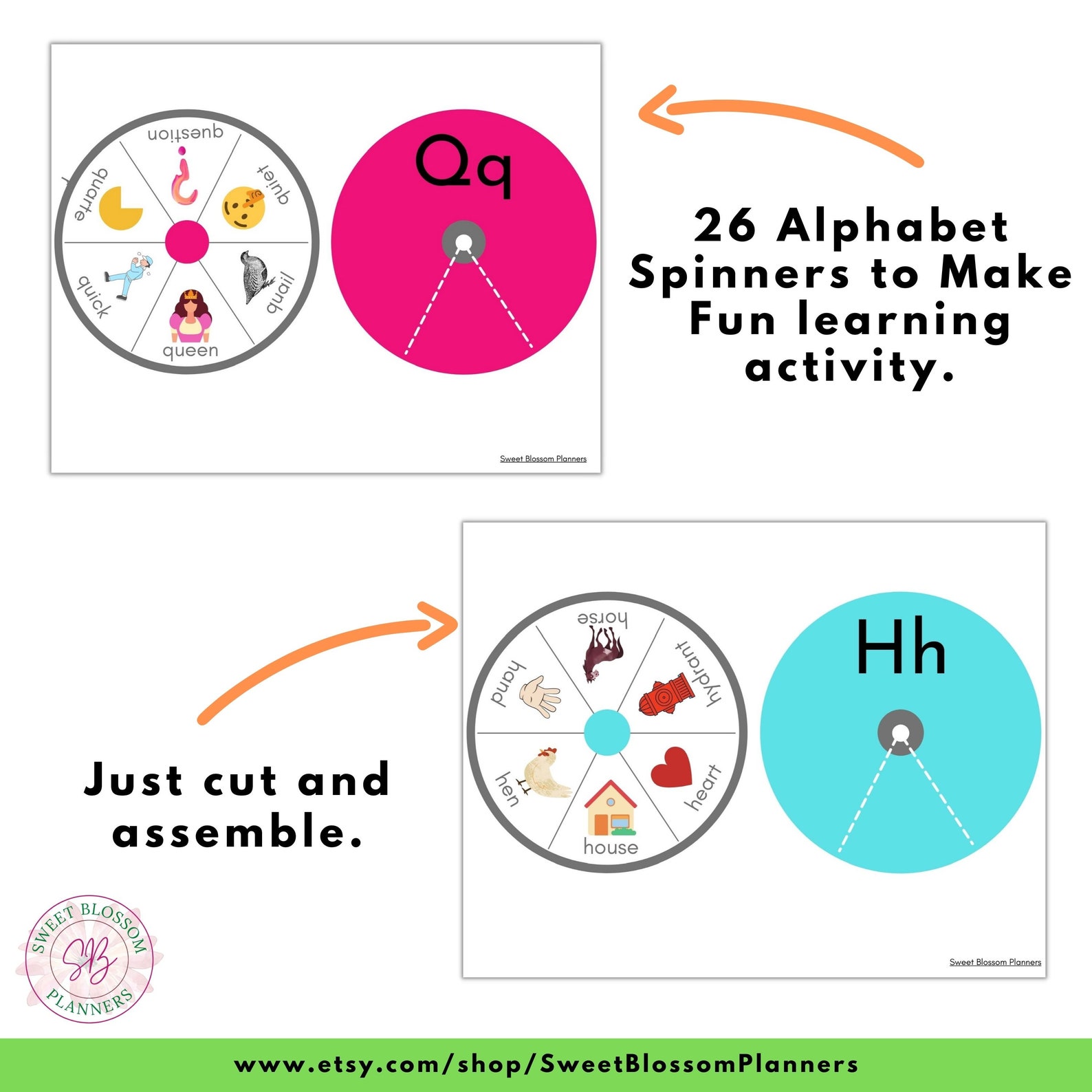 printable alphabet spinners games for kids alphabet etsy