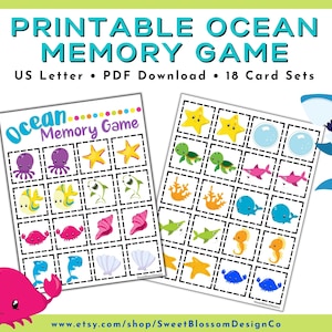Ocean Themed Printable Memory Game, Ocean Matching Game, Kids Memory Game Printable, Printable Game For Kids, Memory Game Cards Printable