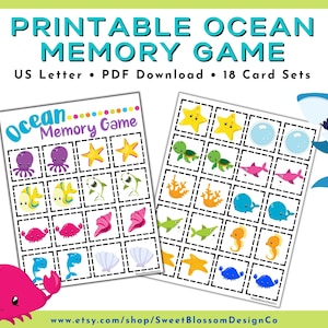 Ocean Themed Printable Memory Game, Ocean Matching Game, Kids Memory Game Printable, Printable Game For Kids, Memory Game Cards Printable image 1