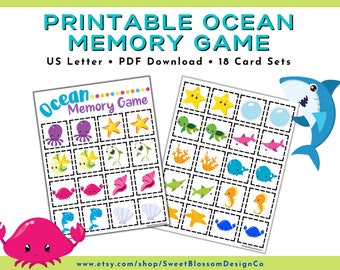 Afdrukbaar geheugenspel met oceaanthema, oceaanmatchingspel, kindergeheugenspel afdrukbaar, afdrukbaar spel voor kinderen, geheugenspelkaarten afdrukbaar
