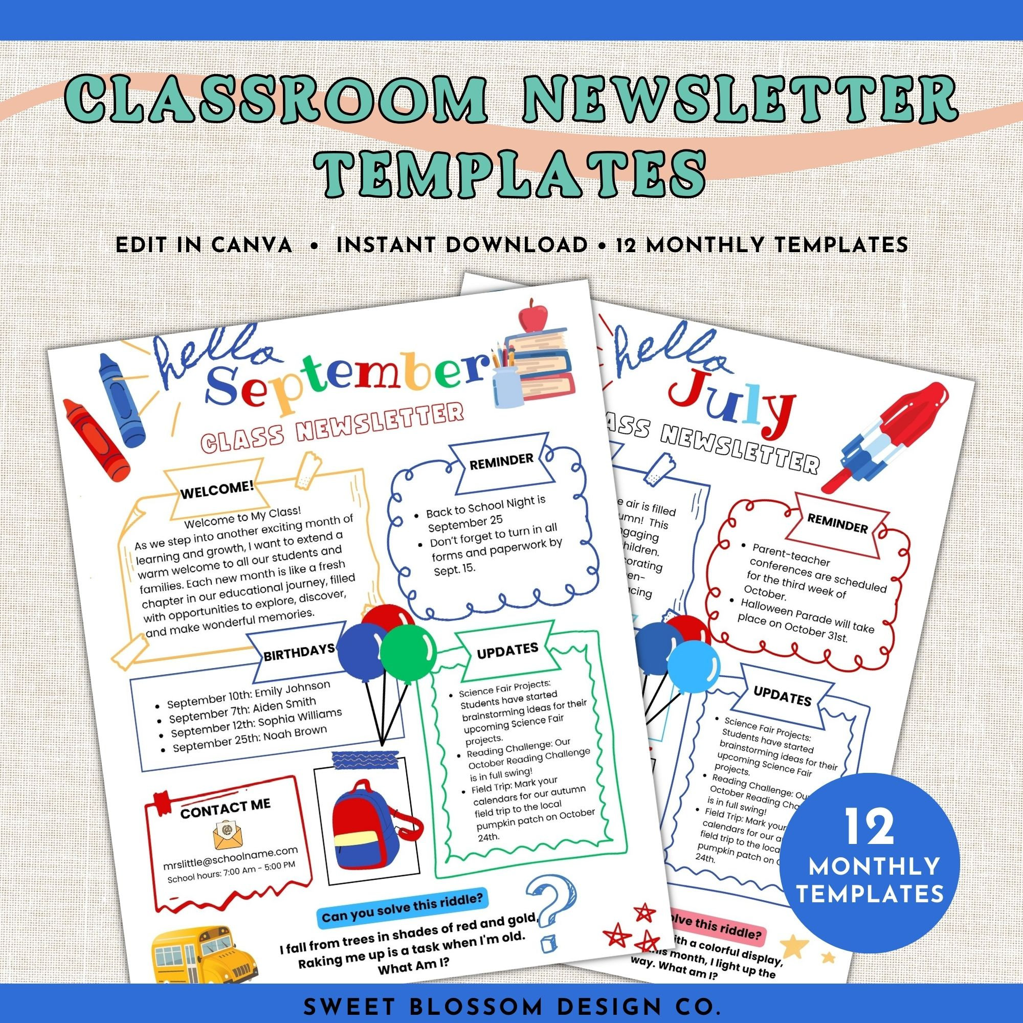 Weekly Classroom Newsletter Template Monthly Newsletter School