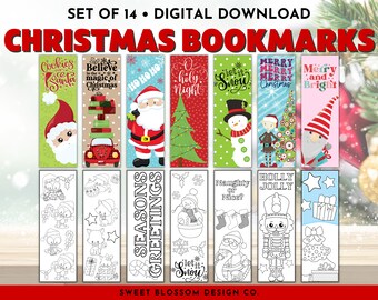 Christmas Printable Bookmarks, Christmas Coloring Bookmarks, Holiday Coloring Bookmarks, Bookmarks, Printable Bookmarks for Christmas