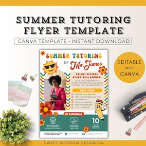 Retro Tutoring Flyer Template, Editable Tutoring Flyer, Meet The Teacher Template, Tutoring Services Canva Template, Summer Reading Tutor