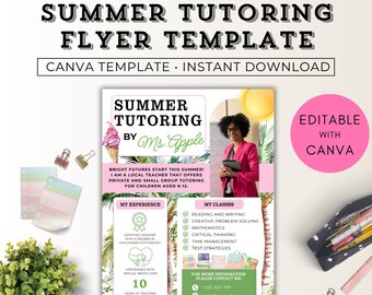 Sjabloon bijlesfolder, bewerkbare bijlesfolder, Meet The Teacher-sjabloon, Canva-sjabloon bijlesdiensten, bijles bijles voor de zomer
